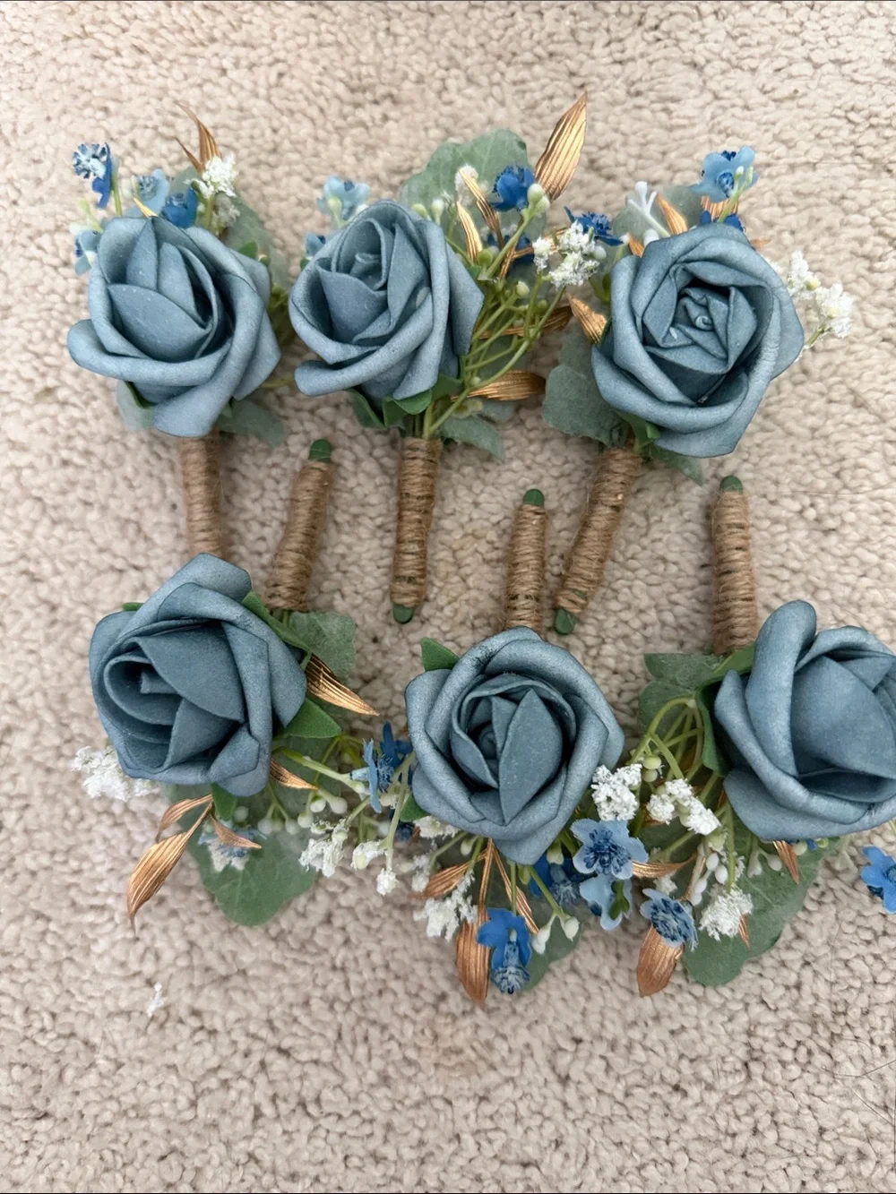 Dusty Blue Rose Boutonnieres - Set of 6
